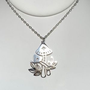 Shining Fairy Mushrooms, Stainless Steel Pendant Necklace